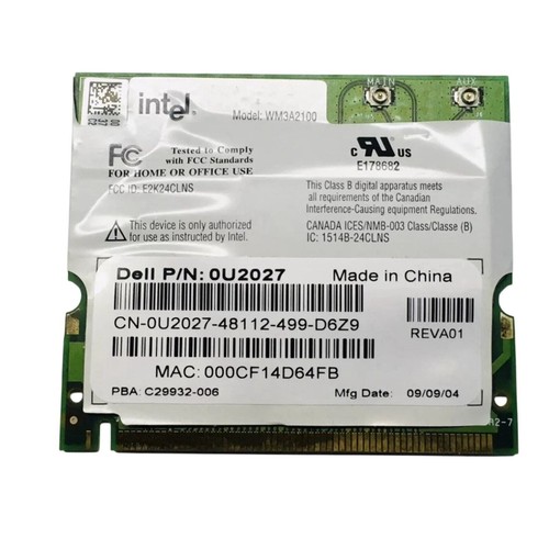 Laptop Wireless Card mini PCI | Dell P/N 0U2027 | Intel WM3A2100 - 第 1/2 張圖片
