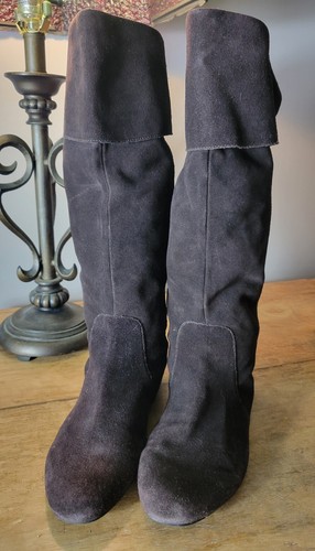 Vintage Dolce Vita Brown Suede Buckle Pixie Boots Tall Riding Boho 8 slouchy - 第 4/9 張圖片