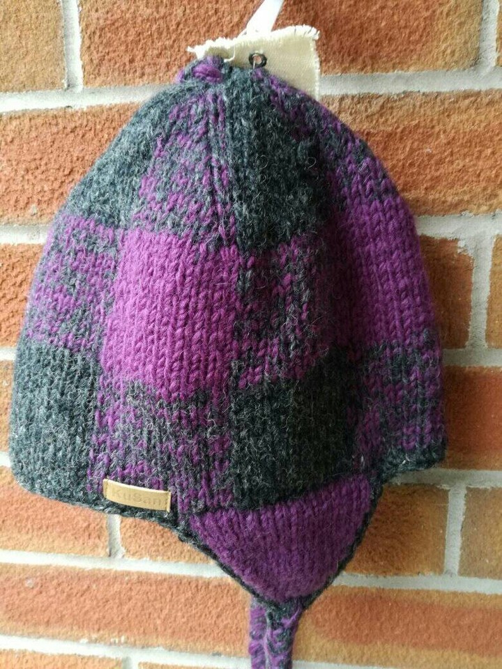 KUSAN WOOL EAR FLAP TRAPPER STYLE HAT PURPLE CHARCOAL MIX BNWT eBay