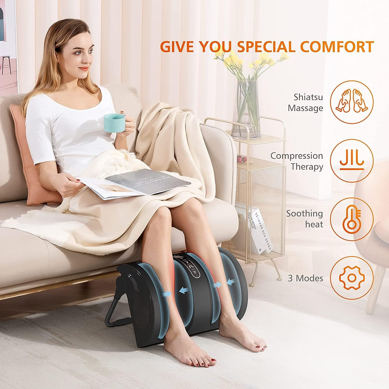Foot Massager with Heat, Shiatsu Feet and Calf Massager Machine for Plantar Fasc