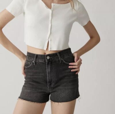 bdg urban outfitters Solid Black Girlfriend High Rise Denim Jean Shorts 26 Xs