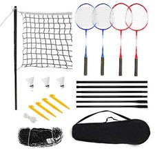 4 Player Badminton Set with Rackets Poles Net Carry Bag and Shuttlecock for Y3G1
