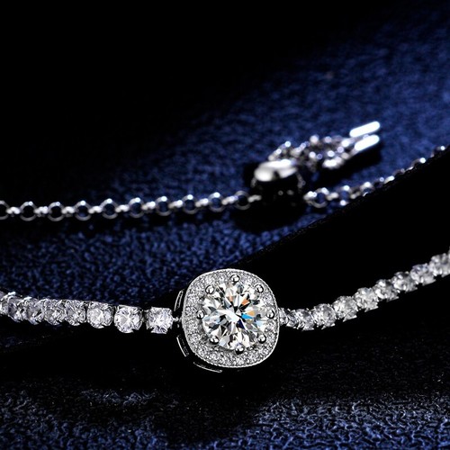 D VVS1 Moissanite Tennis Bracelet 925 Sterling Silver Chain 18k Gold Plated GRA - Picture 6 of 14