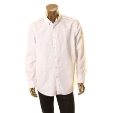 INC NEW Men's White Metallic-striped Shoulder-trim Button-Front Shirt XL TEDO