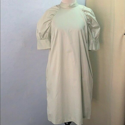 Puff Elbow Sleeve High Neck Tunic Dress - Light Sage Green - Size Small - Picture 1 of 11