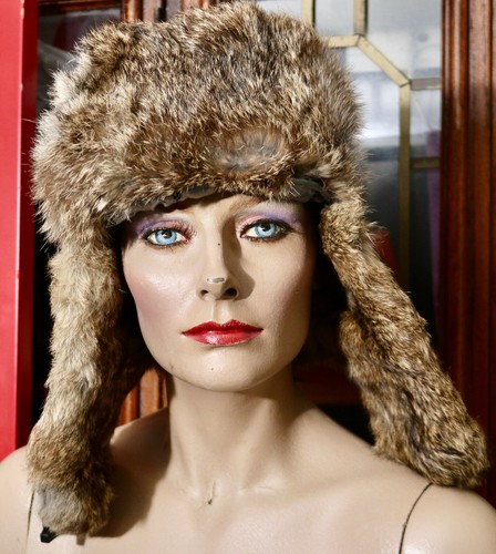 MAD BOMBER black leather rabbit fur 