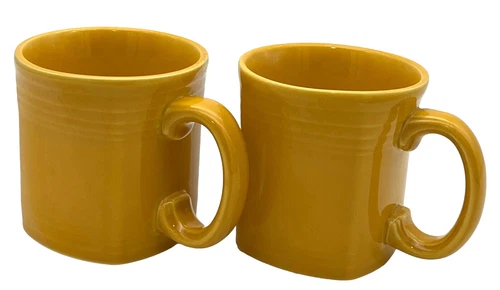 Set of (2) Fiesta Vintage Homer Laughlin Co. D Handled Square Bottom Mugs Yellow