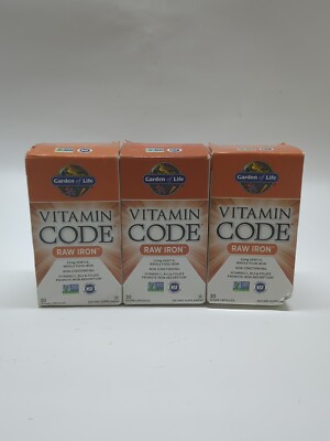 Lot Of 3 Garden of Life Vitamin Code RAW Iron 30 Count Each Gluten-Free 