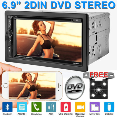 Double DIN 6.9'' In dash Car Stereo Radio CD DVD FM Player Bluetooth MP3 + Camera