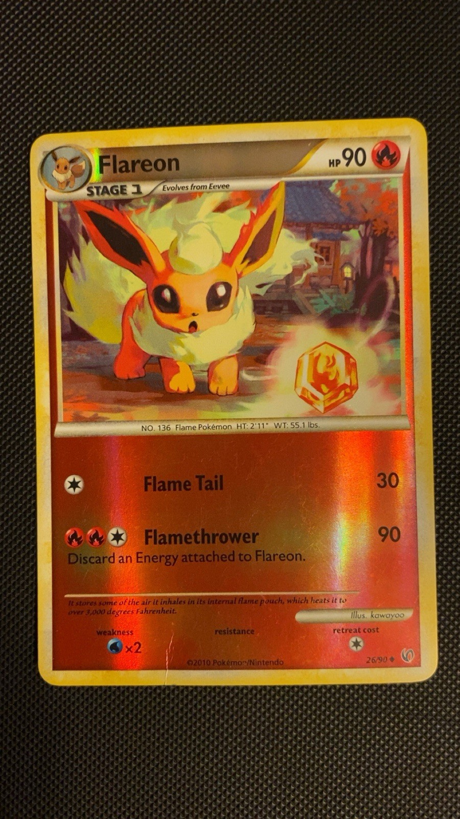 Pokemon 2010 Flareon 26/90 HG&SS Undaunted Reverse Holo Vintage MP Card Uncommon