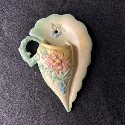 Hull Art Pottery Wall Blue Green Pocket Floral Shell Design W 13-7.5"
