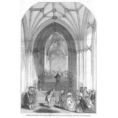 HOUSES OF PARLIAMENT Eröffnung, Royal Staircase Victoria Tower - Antikdruck 1852