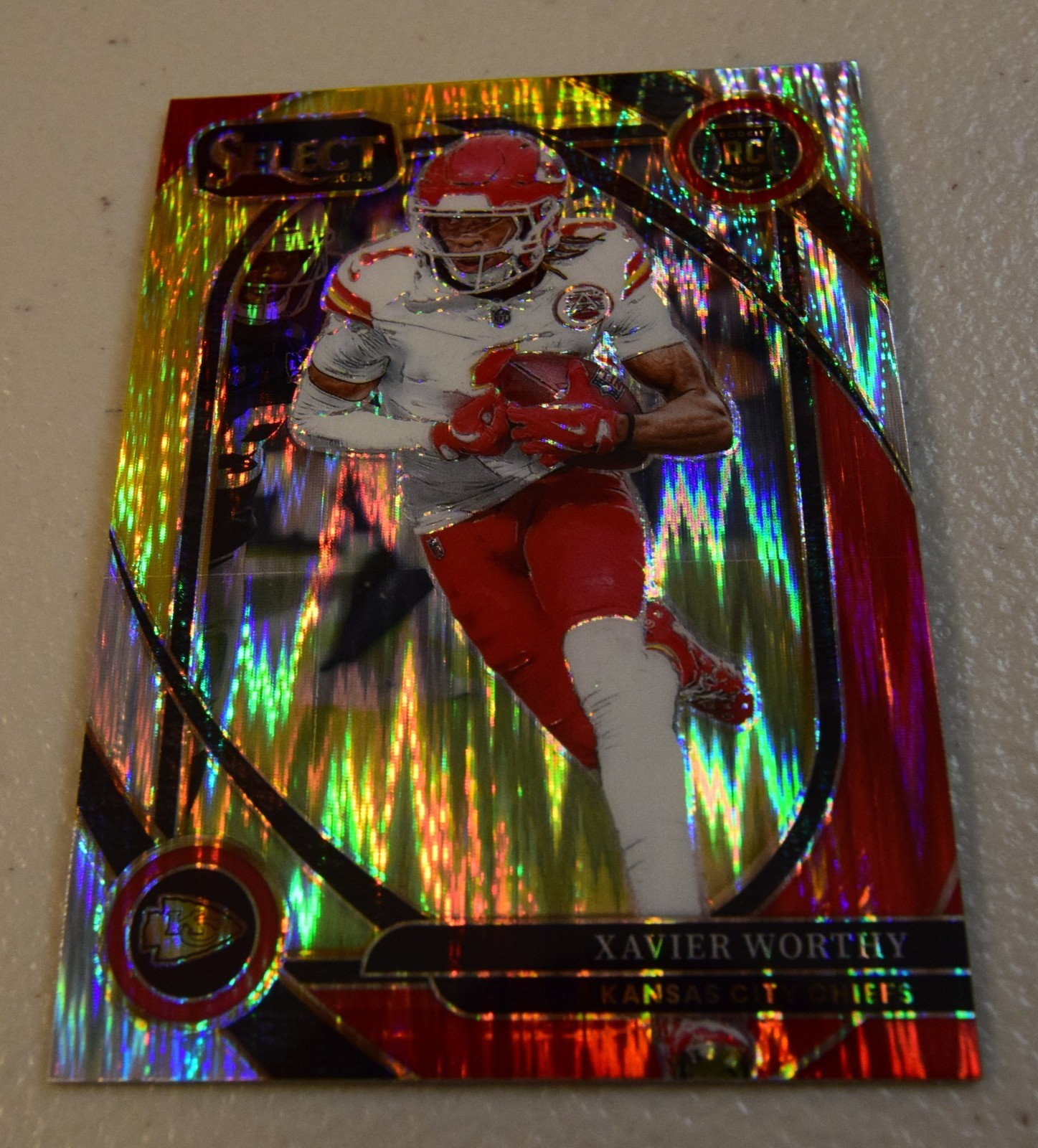 2024 Panini Select - Club Level Xavier Worthy #224 Red & Yellow Shock Prizm (RC)