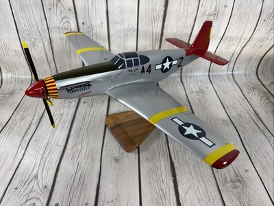 Hand Crafted Mahogany Wood P-51 Tuskegee Airmen 18  Desk Top Model NEW Damaged