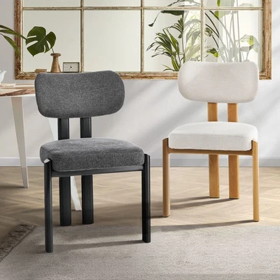Oikiture Set of 2 Dining Chairs Linen Fabric Kitchen Seat Padded Accent Chair - image 1 of 4