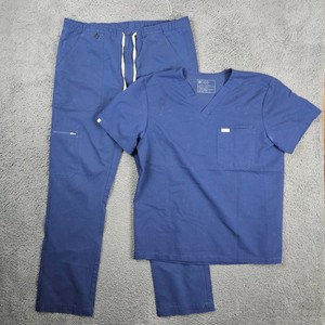 FIGS Leon Mens Large Technical Collection Navy Blue Scrub Set V-Neck Cargo