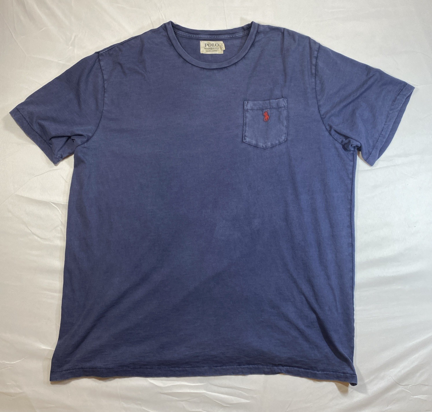 VTG Polo Ralph Lauren Single Stitch Blue Pocket T-Shirt 90s USA Faded Size 2XL F