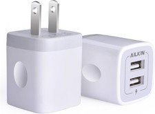 USB Wall Charger, Charger Adapter, AILKIN 2-Pack 2.1A Dual Port Quick White