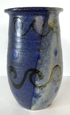 MCM Studio Pottery Pot Vase Drip Glaze Blueberry Swirl Waves Artist Signed