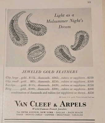 1955 Van Cleef & Arpels Gold Feather Ring Earrings Pin Brooch Vintage Jewelry ad