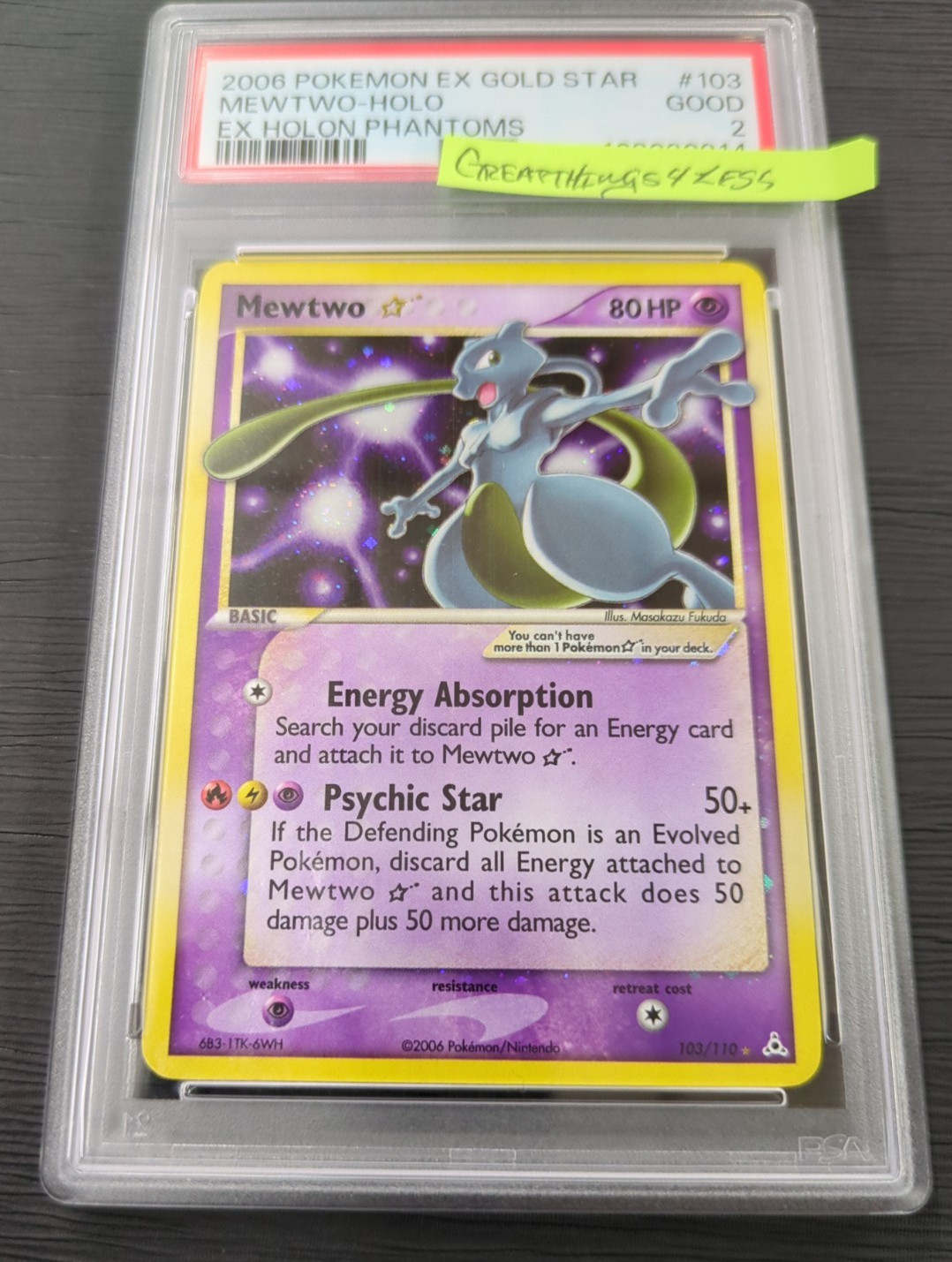 PSA 2 MEWTWO GOLD STAR HOLO 2006 EX HOLON PHANTOMS #103 PSA 2 - SWIRL view 5