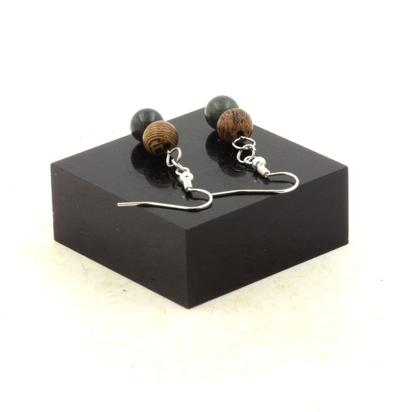Edelsteine Und Mineralien. Ohrringe 2 Perlen Indische Achat + Holz 8 Mm-image