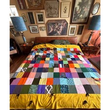 Large Vintage Patchwork Quilt Farmhouse Large Multicolor Handmade Crazy