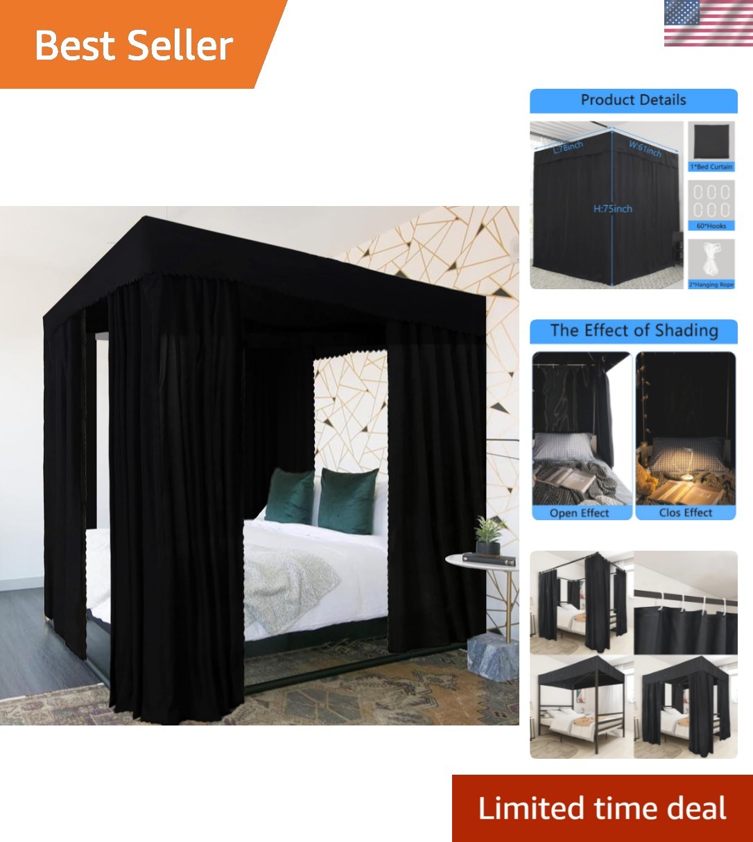 Bed Curtains - 4 Corner Post Bed Curtains Canopy Queen Bed C