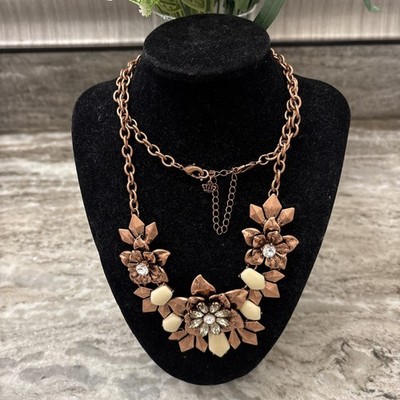 Premier Designs Statement Necklace Copper Color Rhinestones Cream Color