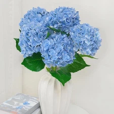 6 Pcs Real Touch Blue Hydrangea Artificial Flowers with Stems, Fake Silk Flow...