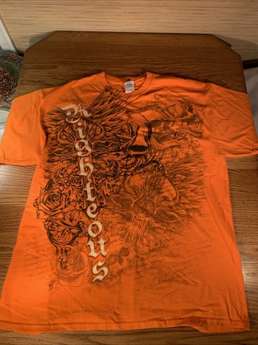 Gildan Orange Y2K/Mall Goth, MMA/Fighting Style Righteous Skull Cross T-Shirt XL