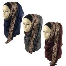 Islamic Female Shawl Hot Drill Embroidery Headwr Women's Long Scarf Hijab Turban