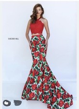 Sherri Hill Prom Dress 2 Piece Size 10 Floral Red style 50493 NWT READ DESC