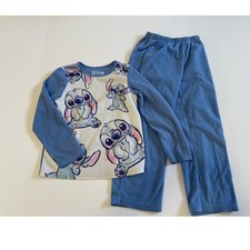 Disney Lilo Stitch Kids Blue Fleece Pajama Set 2-Piece Sleepwear Size S 6/6X