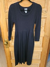 Cable Knit Sweater Dress M Fit Flare Cotton Blend Black Pockets Minimal  Modest