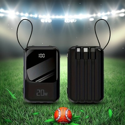 Tragbare Powerbank mit 10.000 mAh, Ladekabel und LED-Taschenlampe