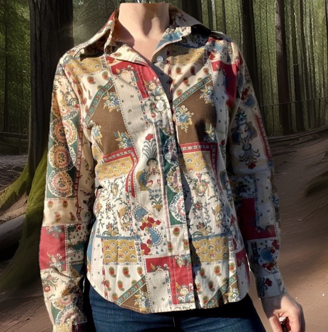 VTG Women's 70s Levi's Button Down Patchwork  Shi… - image 8