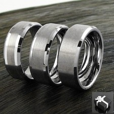 Tungsten Carbide Men's Ring Brushed Center Beveled Wedding Band - Engravable