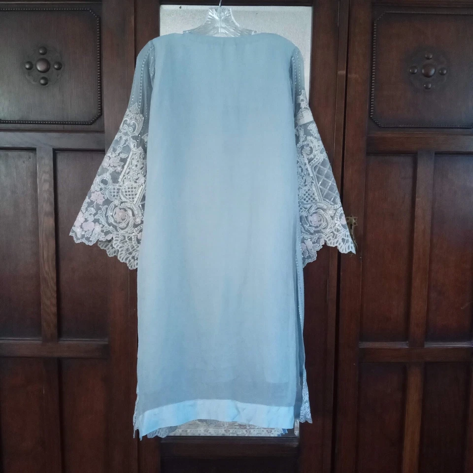 Traje Anarkali Salwar Kameez Cuentas Azules Cristales Bollywood Étnico Boda M/L Foto 3 de 4