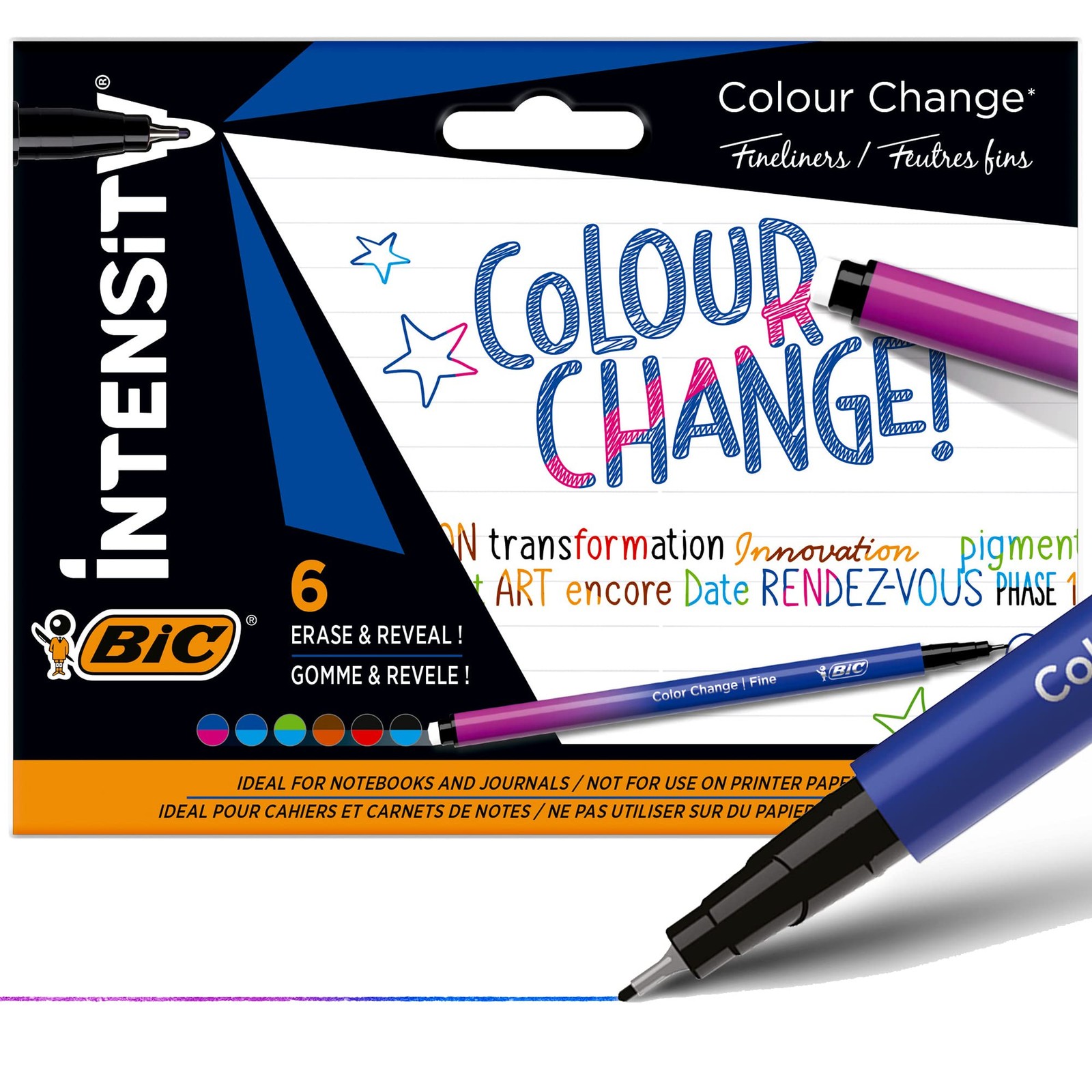Intensity Felt-Tip Pens 0.4 mm Fine Tip Assorted Colours Pack of 6