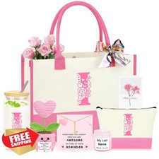 GQDECOR Initial I Monogrammed Pink Gift Basket for Women Birthday Mother's Day