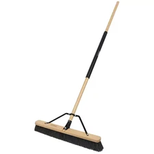 24 In. Outdoor Hardwood/Steel Handle Push Broom for Dirt and Wet Grass