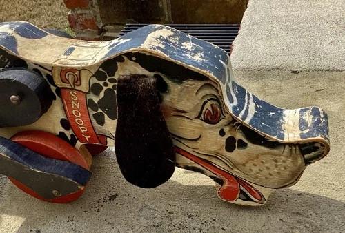 Vintage Original 1938 Fisher Price Snoopy Dog Pull Toy #180 wood leather rare