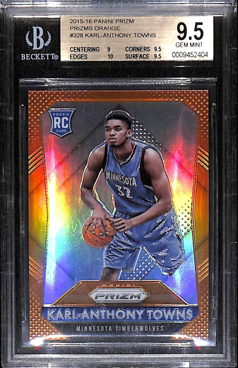 2015-16 Panini Prizm Prizms Orange 328 Karl-Anthony Towns RC 29/65 BGS 9.5 GEM
