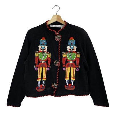 VTG Michael Simon Nutcracker Cardigan Christmas Holiday Sweater 90s Women s Sz 2