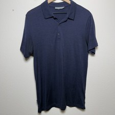Icebreaker Men Wool 150 Tech Lite Polo Shirt Medium Blue Short Sleeve Base