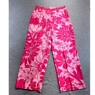 Bamboo Traders Floral Pants Womens Size 6 Pink Tropical Wide Leg Resort