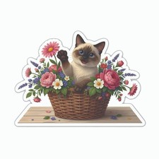 Siamese Cat Basket Vinyl Decal Sticker Kitten Pet A