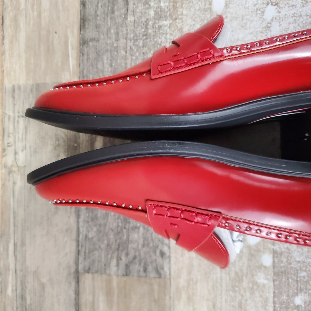 FRANCO SARTO \'EDEN\' PATENT STUDDED LOAFERS CRIMSON RED J0852S1600 WOMEN\'S Sz 11 Franco SARTO Eden Studded Red Leather Loafers | Mercari main image 4