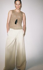 ZARA ZW COLLECTION SZ S PLEATED WIDE LEG PANTS 5247/044/710 BEIGE